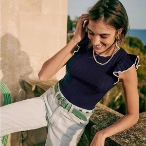 NWOT Sezane Nathan Knit, Navy/ Ecru, size XL